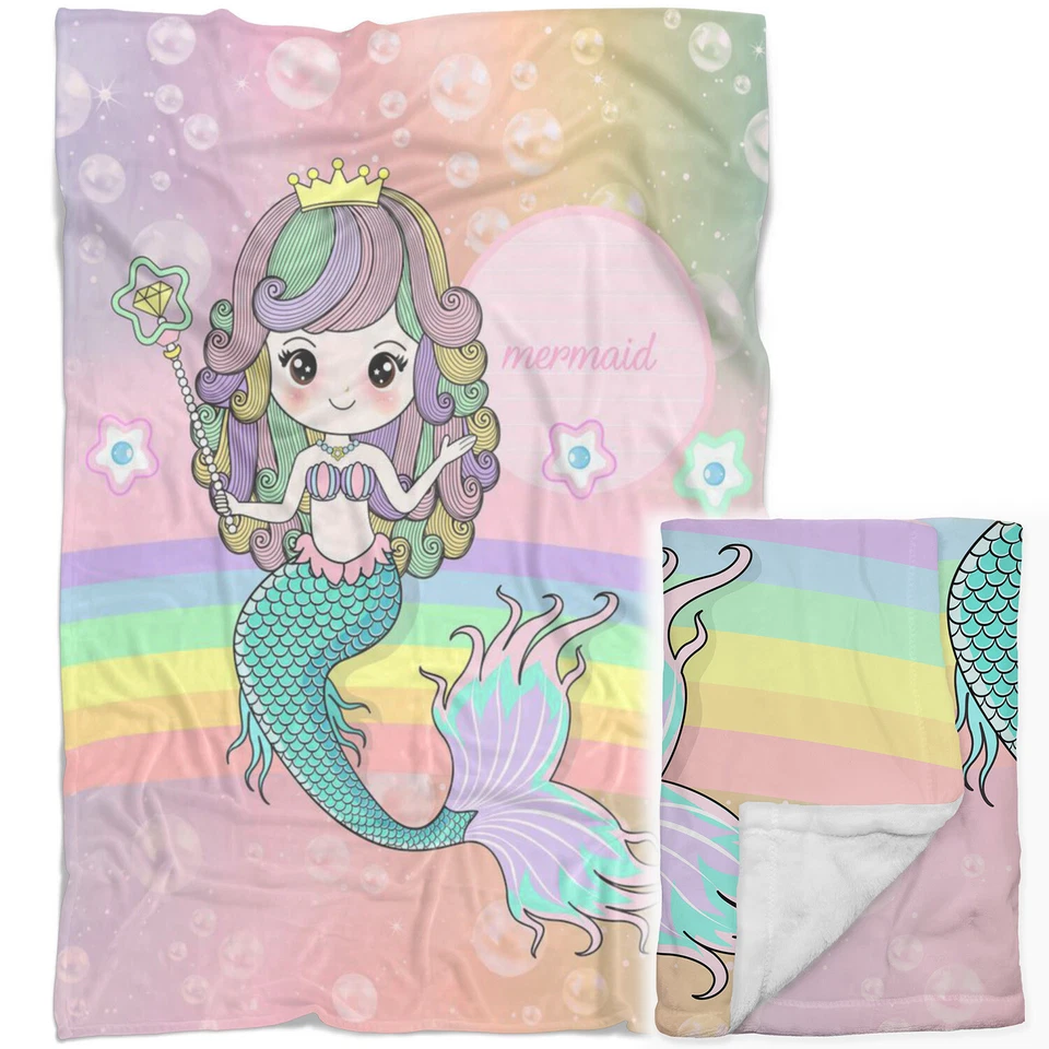 Manta de amante de sirena de lana Minky con nombre personalizado, manta de sirena para niños y adultos Foto 1 de 4