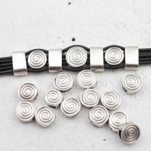 10 Schiebeperlen Spirale f. flaches Leder 7x2,5mm, Metall, Silber, DIY zm635 - Picture 1 of 6