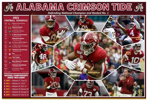 THE 2021 ALABAMA CRIMSON TIDE 19”x13” PICTORIAL FOOTBALL SCHEDULE POSTER Cover