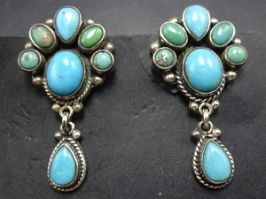 FEDERICO JIMENEZ Sterling Silver TURQUOISE Cluster Clip-On EARRINGS "Bear Paw" - Picture 1 of 11