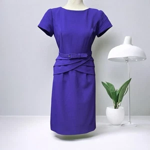 R&M Richards Sheath Dress Size 6 Purple Layered Short Sleeve Belted Round Neck - Picture 1 of 15