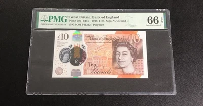 Gran Bretaña Banco de Inglaterra 2016 10 libras Pick # 395 PMG 66 EPQ gema UNC Foto 1 de 2