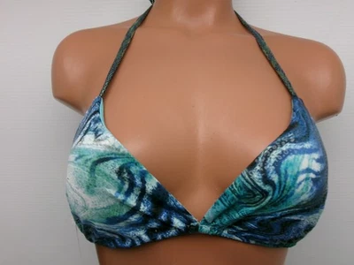 Top de bikini triángulo sirena Sauvage con lazos brillantes para el cuello talla grande artículo #334 lb Foto 1 de 4
