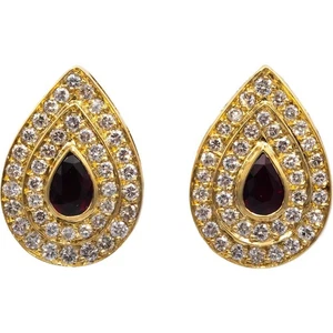18k Yellow Gold VS Diamond and Ruby Cluster Earrings 6.30CT - Picture 1 of 4