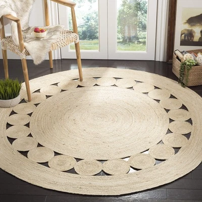 Area Rug 3' Round - Natural Fiber Collection - Ivory, Handmade Jute, Boho Far... - Image 1 of 3