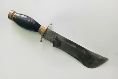 Cuchillo antiguo tribal tallado mango de cuerno hecho a mano forjado daga grabada Foto 1 de 4
