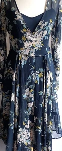 M &S Per Una Blue Floral Chiffon Maxi Dress-2 part set-UK 8 BRAND NEW π¦πΈπΈπ¦ - Picture 1 of 23
