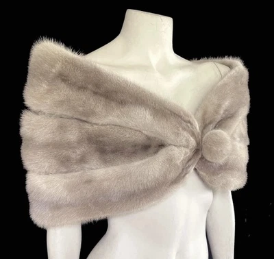 Estola de piel de visón topo, envoltura vintage champán, chal gris invierno boda capa Foto 1 de 4