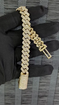 18kt Yellow Gold 8.82ct Round Lab Grown Diamond Hip Hop Cuban Link Chain For Men - Image 1 of 4