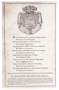 Exlibris Francois de Neufchateau Lorraine Nancy Reims gravure 18e bookplate - Imagen 1 de 1