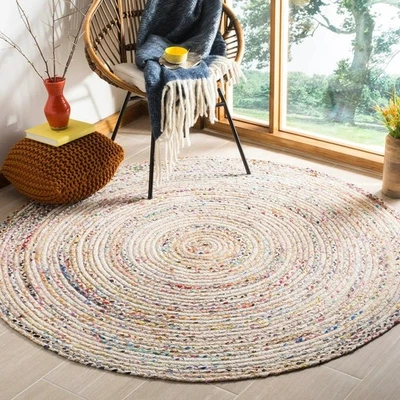 NEW 7 ft Round Rug Area Cape Cod Jute Handmade Multi Color Boho Coastal Nautical - Image 1 of 4