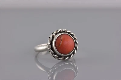 Anel de prata esterlina com cabo torcido coral vermelho sudoeste 925 tamanho: 6 - Imagem 1 de 4