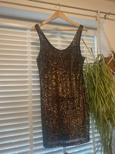 Topshop Sequin Dress, Blue/ Green/ Gold. Size 14. Lined - Picture 1 of 10