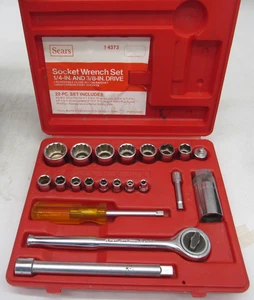 Vintage Sears 1/4" & 3/8" Ratchet Socket Wrench Set 9-4373 Made in Japan Complet - Picture 1 of 4