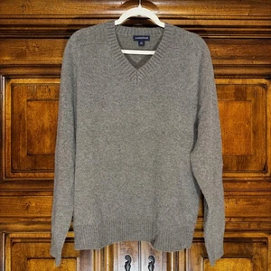 Lands' End Pullover Herren M grau Wolle Kaschmir Mischung V-Ausschnitt klassisch adrett weich - Bild 1 von 9
