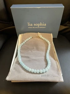 Lia Sophia Kiam Family Strand Necklace Light Blue Translucent Glass Beads 16" - Picture 1 of 3