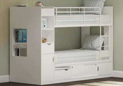 White Storage Bunk Bed - Single - Cupboards - Shelves - Drawers - Childrens Beds - Image 1 of 4
