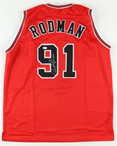 Dennis Rodman Red Custom Chicago Autographed Basketball Jersey (PIA) - Picture 1 of 3