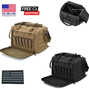 Tactical Gun Range Bag Deluxe Pistol Shooting Range Duffle Bags w/USA Flag Patch