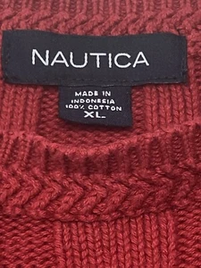 NAUTICA Mens Sz XL Red CABLE KNIT CREW NECK L/S PULLOVER SWEATER - Picture 1 of 8