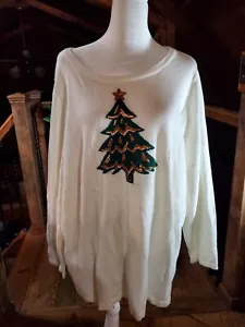 Quacker Factory Sweater Womens 1X Christmas Tree Sequins Green White Nwt - Picture 1 of 17