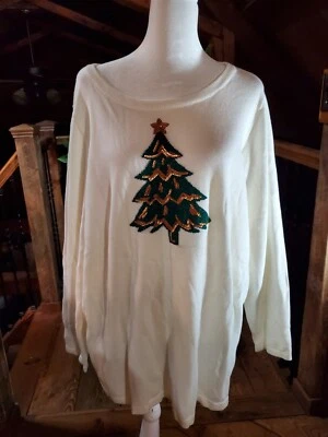Quacker Factory Sweater Womens 1X Christmas Tree Sequins Green White Nwt - Image 1 of 4