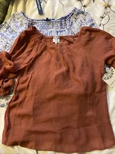 Zwei dünne Sommer BoHo Bauern Tops S blau/weiß & rost - Bild 1 von 16