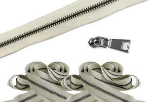 durchgehende Reißverschlusskette an Füßen, unvollendeter Reißverschluss - Metall #5 schwarz, weißes Band - Bild 1 von 5