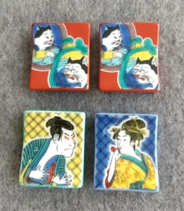 Japanese ceramic chopstick rests, kutani-ware ceramics, ukiyoe Kuniyoshi Syaraku - Picture 1 of 21