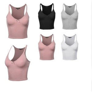 FashionOutfit Women's Solid Scallop Trim Cami Crop Top - Picture 1 of 10