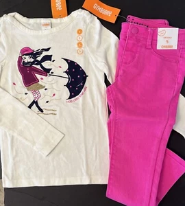 NWT Girls 5 Gymboree BUNDLED & BRIGHT Cotton Umbrella TOP & Skinny JEANS 2pc Set - Picture 1 of 5