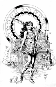 MUJER MARAVILLA - Espada y Escudo PÁGINA DE ARTE ORIGINAL CHRIS MARRINAN - Imagen 1 de 1