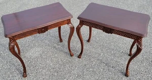 Charming Pair of French Country American Made Mahogany Carved Side End Tables - Picture 1 of 16