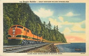 RAILROAD - EMPIRE BUILDING - GREAT NORTHERN RAILWAY STREAMLINER POSTCARD VIEW - Picture 1 of 2