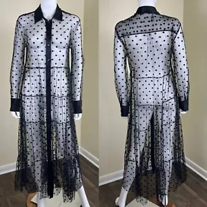 ZARA Women's Size M Mesh Sheer Tulle Polka Dot Long Duster Maxi Dress Blogger - Picture 1 of 14