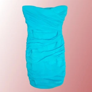Jane Norman Vintage Y2K Ruched Mesh Strapless Tube Dress Size 10 Mini Blue 00s - Picture 1 of 6