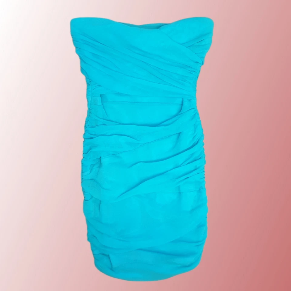 Jane Norman Vintage Y2K Ruched Mesh Strapless Tube Dress Size 10 Mini Blue 00s - Image 1 of 4