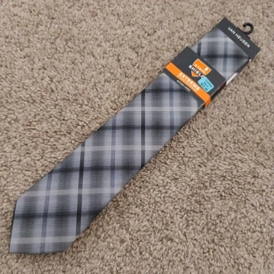 Corbata Van Heusen Escudo Manchas Extra Larga Gris Cuadros Poliéster Nueva Foto 1 de 4