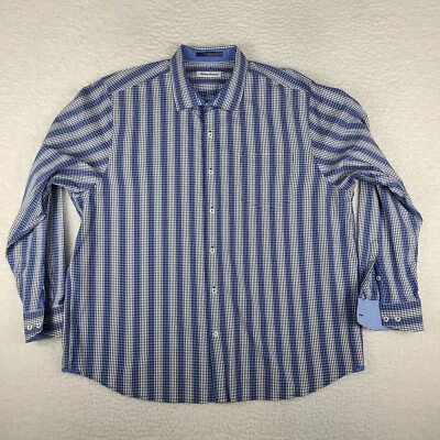 Camisa de vestir Tommy Bahama para hombre 2XL XXL azul blanco a cuadros seda abotonada Foto 1 de 4