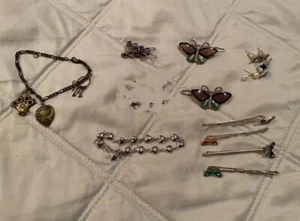 Lot Of Vintage 90s Y2K Metal Hair Clips Barretts Bracelet Earrings Butterfly - Picture 1 of 3