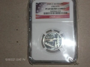 2005 S SILVER OREGON NGC PF69 ULTRA CAMEO STATE QUARTER (FLAG HOLDER LABEL) - Picture 1 of 4