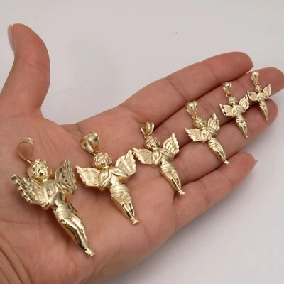 Diamond Cut Praying Angel Charm Pendant Real SOLID 10K Yellow Gold - Image 1 of 4