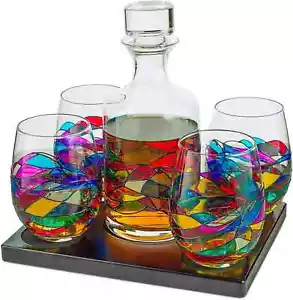 Stain-glassed Windows Wine Decanter and Glasses - Picture 1 of 6