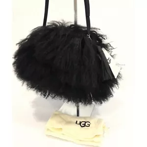 UGG MONGOLIAN POM POM CROSSBODY BAG PURSE -BLACK CURLY FUR -NWT - Picture 1 of 10