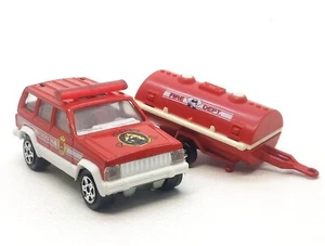 Majorette Jeep Cherokee 224 Emergency Red with Water tank Trailer 1/60 3" - Picture 1 of 7