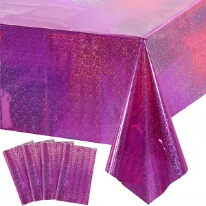4 Pack Iridescence Plastic Tablecloths Shiny Disposable Laser Rectangle Table Co - Picture 1 of 12