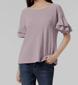 NEW $159 INC International Concepts Women Pink Ruffle-Sleeve T-Shirt Top Size S - Picture 1 of 1