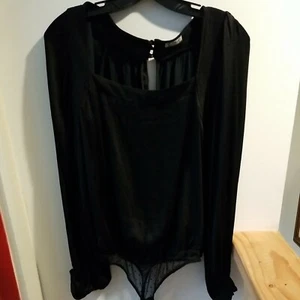 Free People Intimately black silk bodysuit blouse full long arms So Sexy medium - Picture 1 of 7