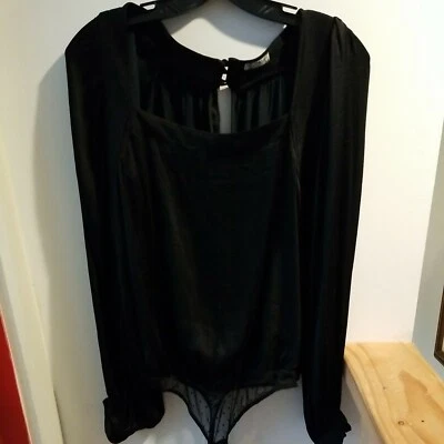 Free People Intimately black silk bodysuit blouse full long arms So Sexy medium - Image 1 of 4