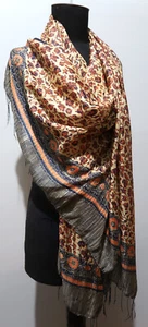 *112 x 164cm Oblong Hand Dyed Blue, Orange & Lemon Batik Silk Scarf Sarong - Picture 1 of 8